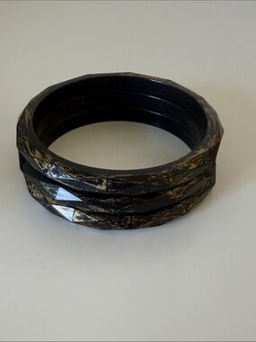 Black and Gold Faceted Bangle Bracelets - Set of 3